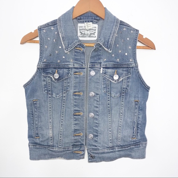Levi’s Star Studded denim jean vest jacket xs
